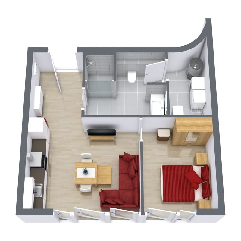Floor plan for Apartment 4.1, 1-bedroom layout