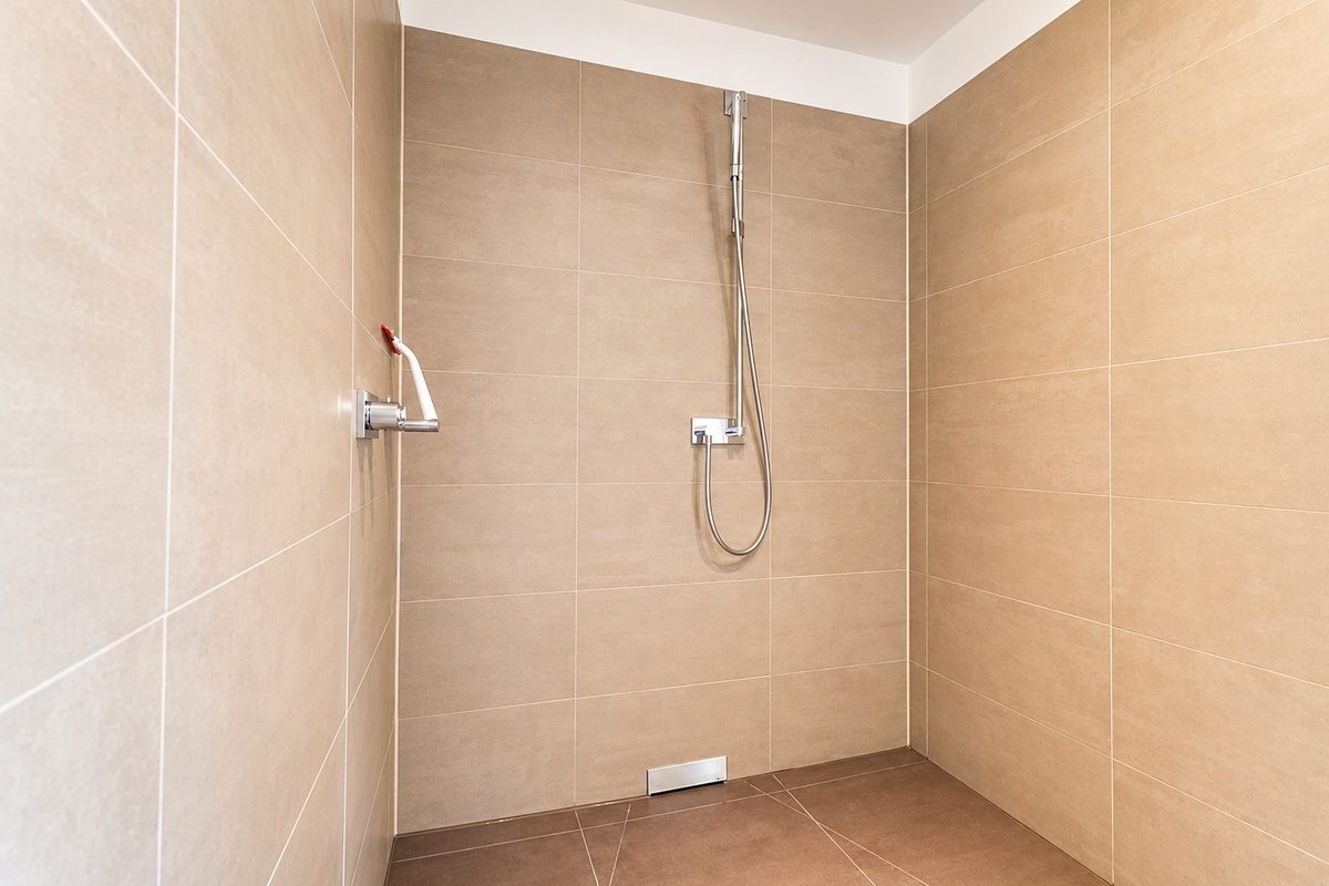 Bathroom with very large shower
