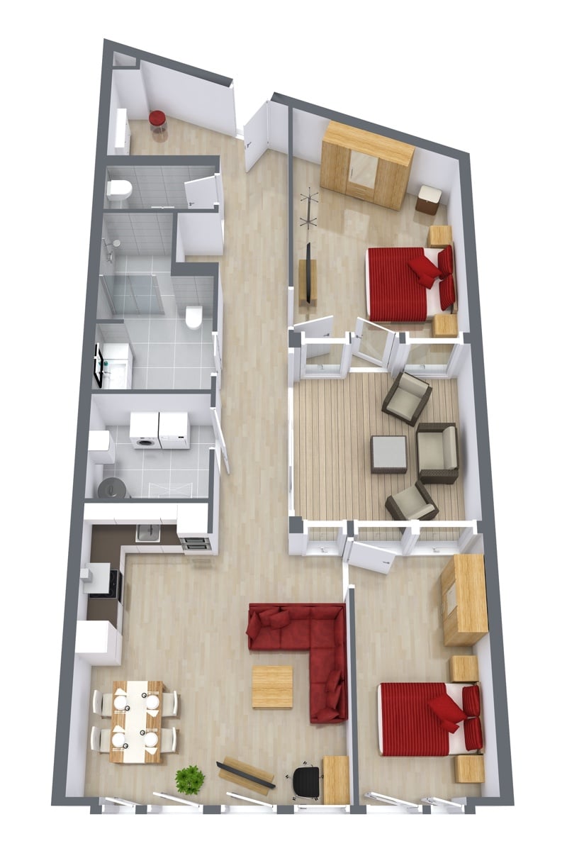 Floor plan for Apartment 4.3, 2-bedroom layout