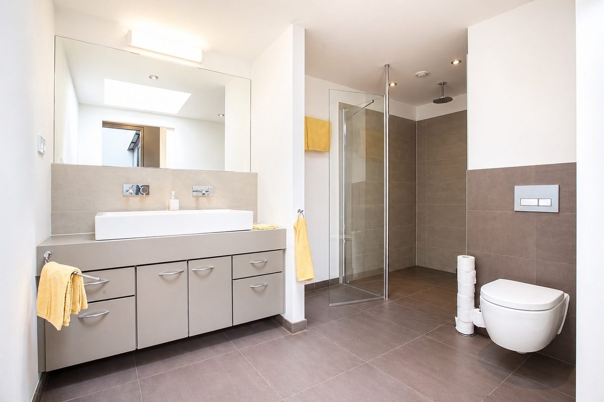 Bathroom with sink, shower and toilet