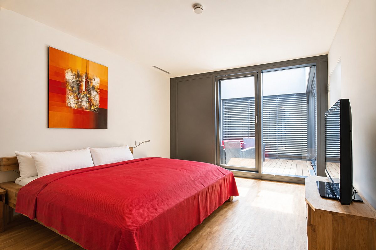 Master Bedroom with TV and patio access