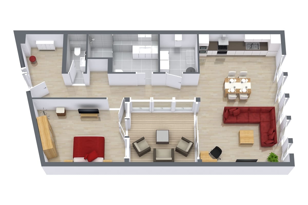 Rotated floor plan for Apartment 4.5, 1-bedroom layout