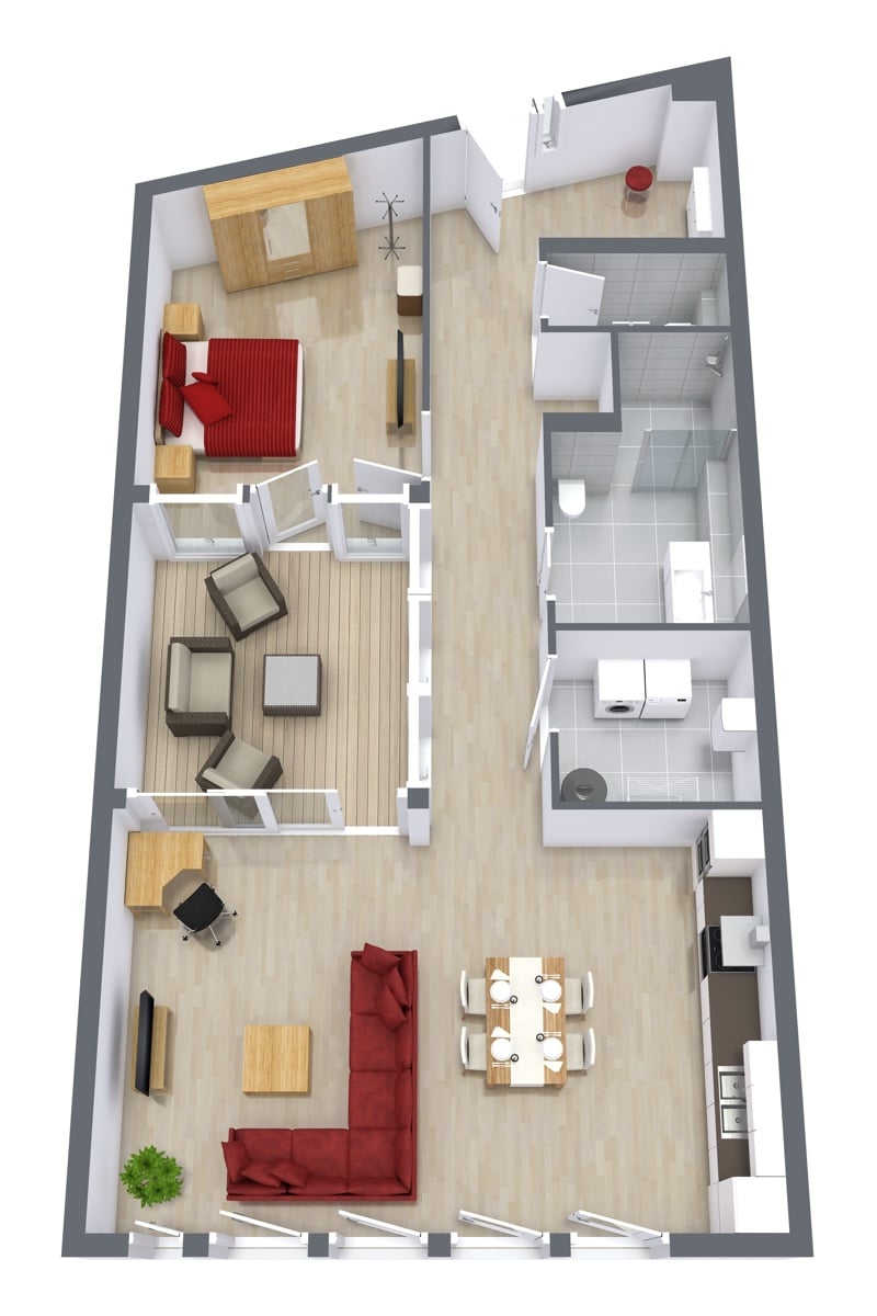 Floor plan for Apartment 4.5, 1-bedroom layout