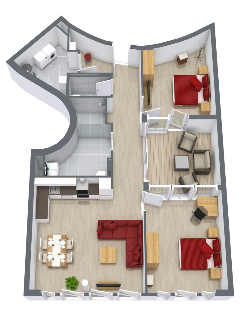 Floor plan for Apartment 4.6, 2-bedroom layout
