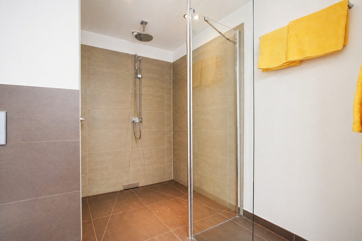 Large bathroom with shower