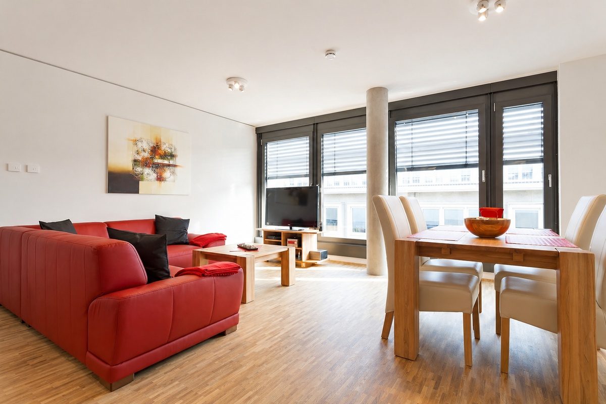 Open living and dining area in apartment