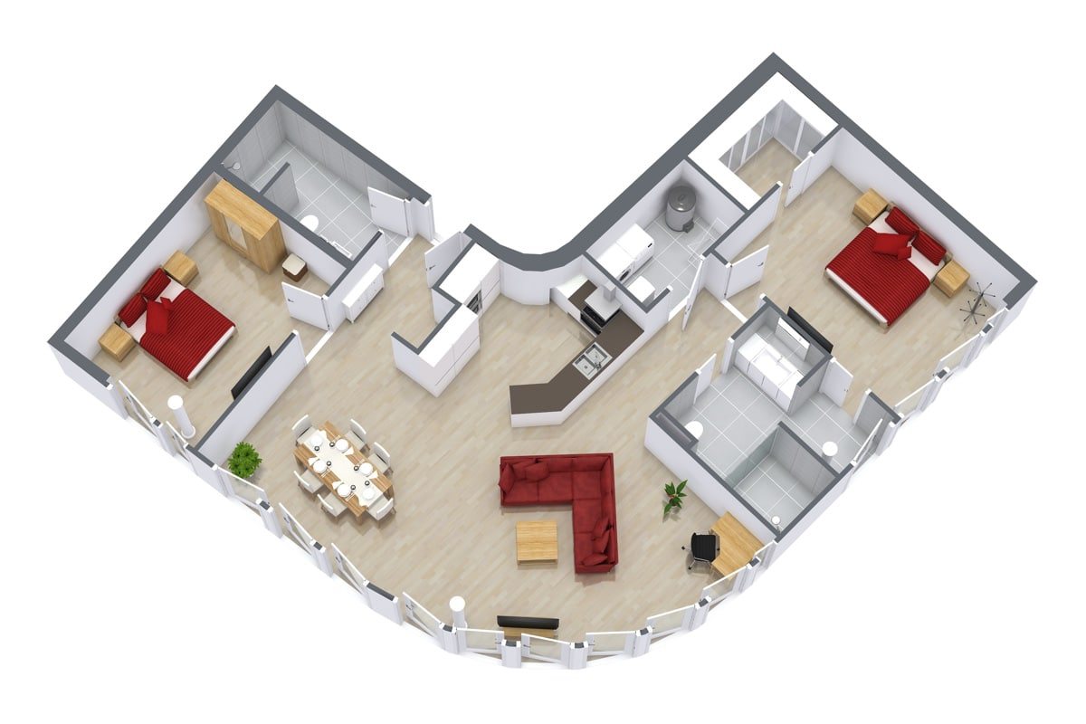Floor plan for Apartment 4.7, 2-bedroom layout