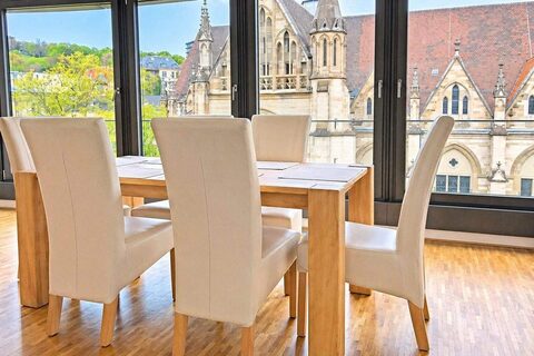 Dining area with church view