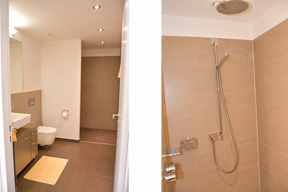 Second bathroom with shower, sink and toilet