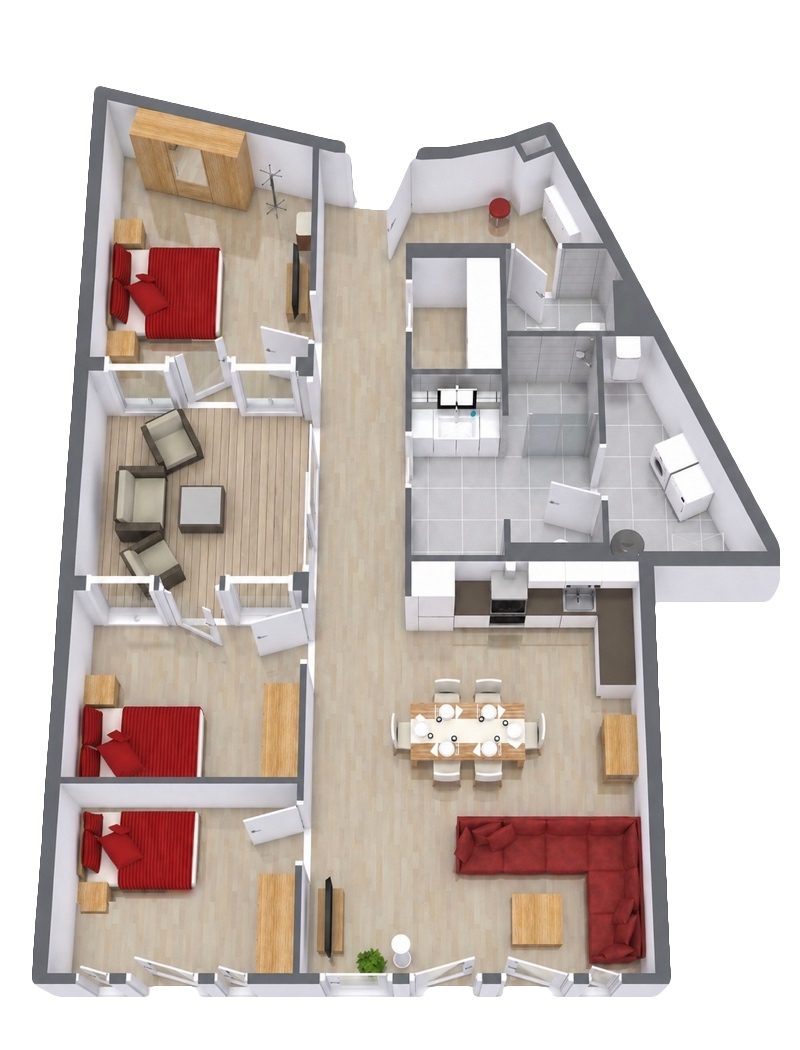 Floor plan for Apartment 4.8, 3-bedroom layout