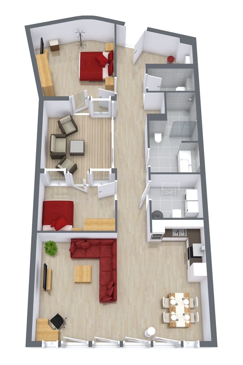 Floor plan for Apartment 4.9, 2-bedroom layout