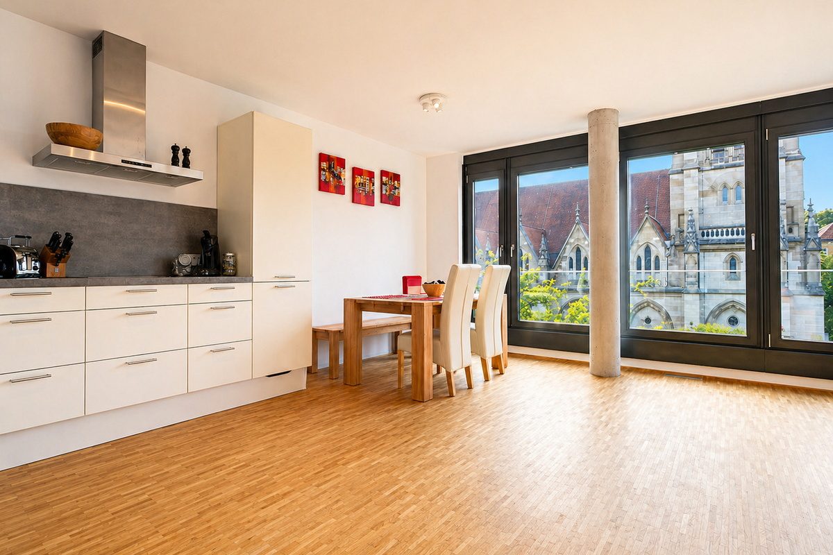 Full kitchen and dining area in 2-bedroom apartment