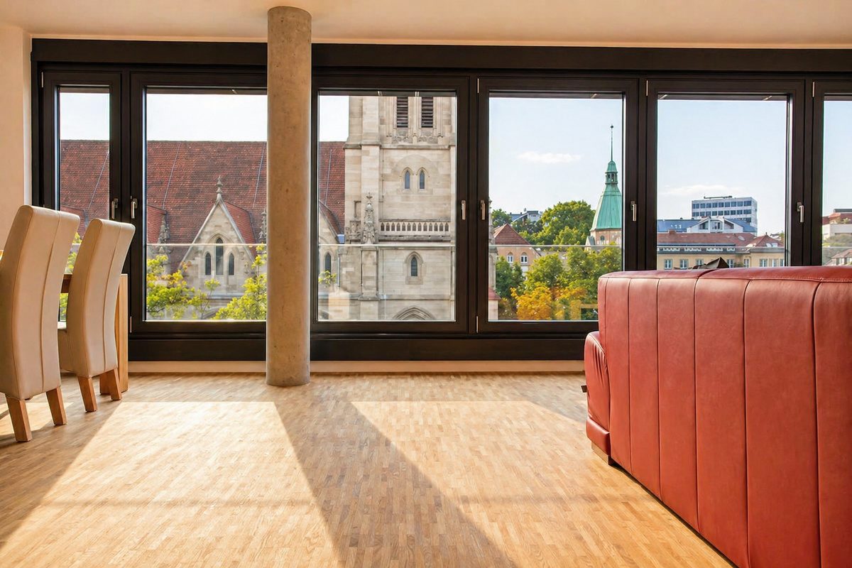 Living and dining area church view