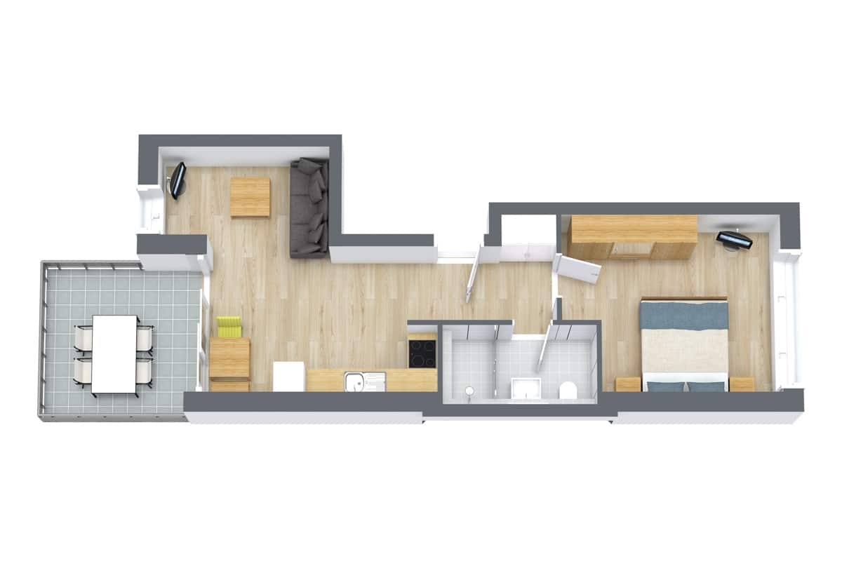 Floor plan for Apartment 67101, 1-bedroom layout
