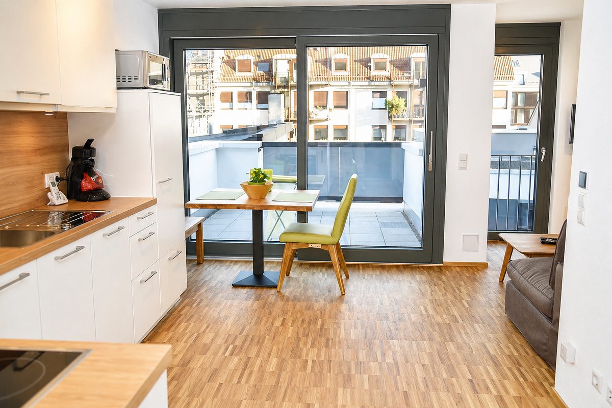 Dining table near kitchen