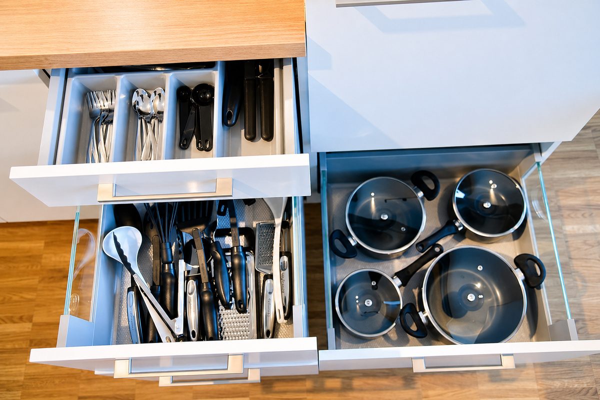 Kitchen drawer with utensils