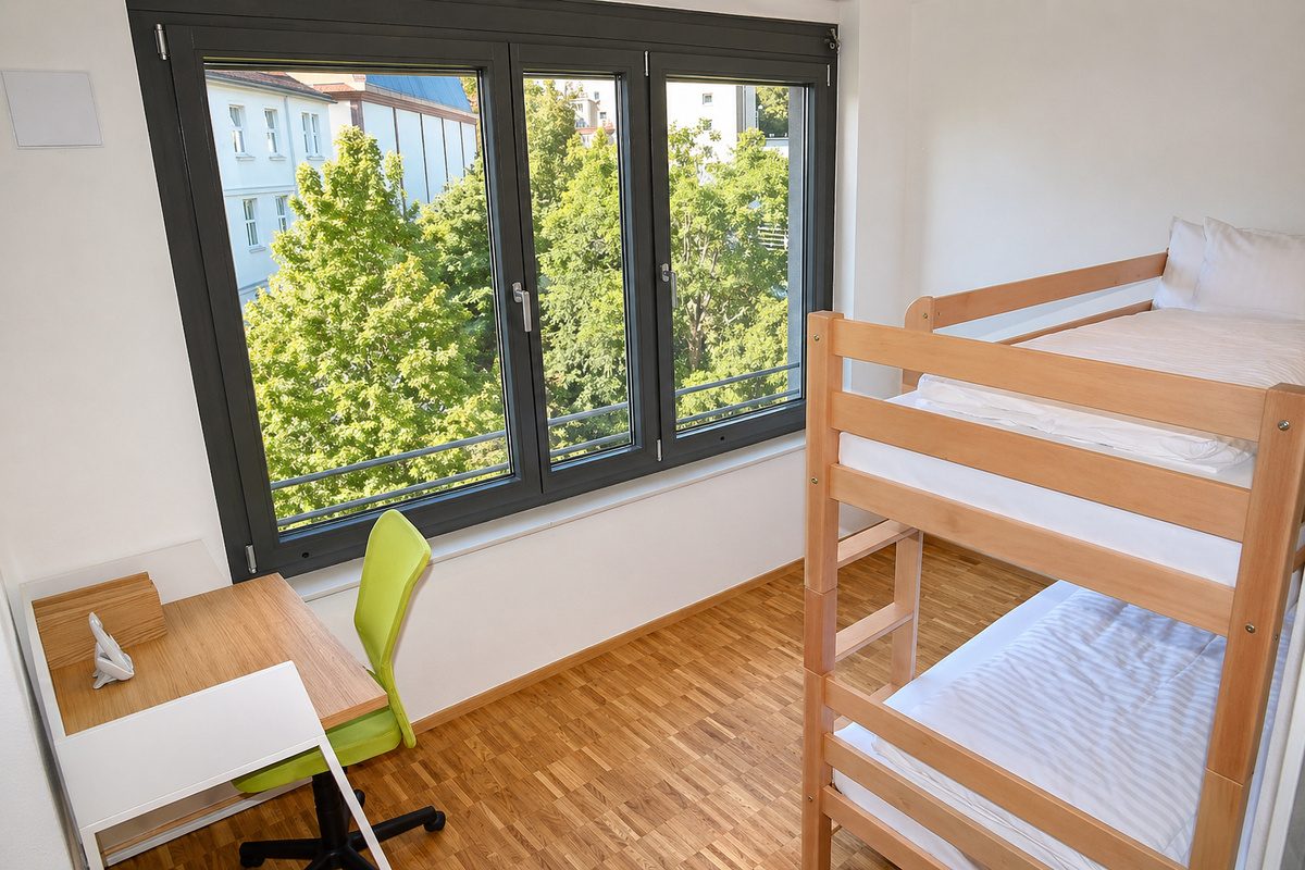 Second bedroom with bunk bed and desk