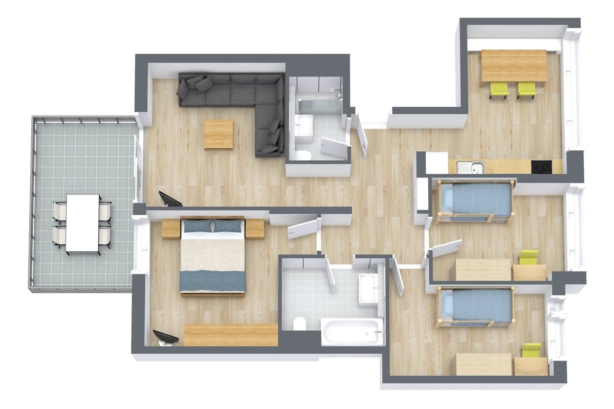 Floor plan for Apartment 69103, 3-bedroom layout