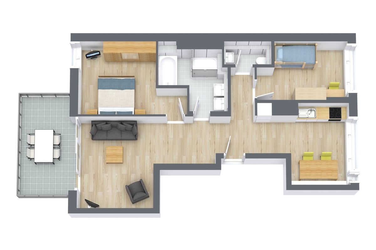 Floor plan for Apartment 69104, 2-bedroom layout
