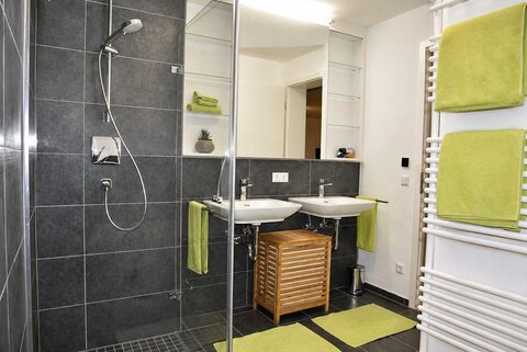 Bathroom with sinks and shower