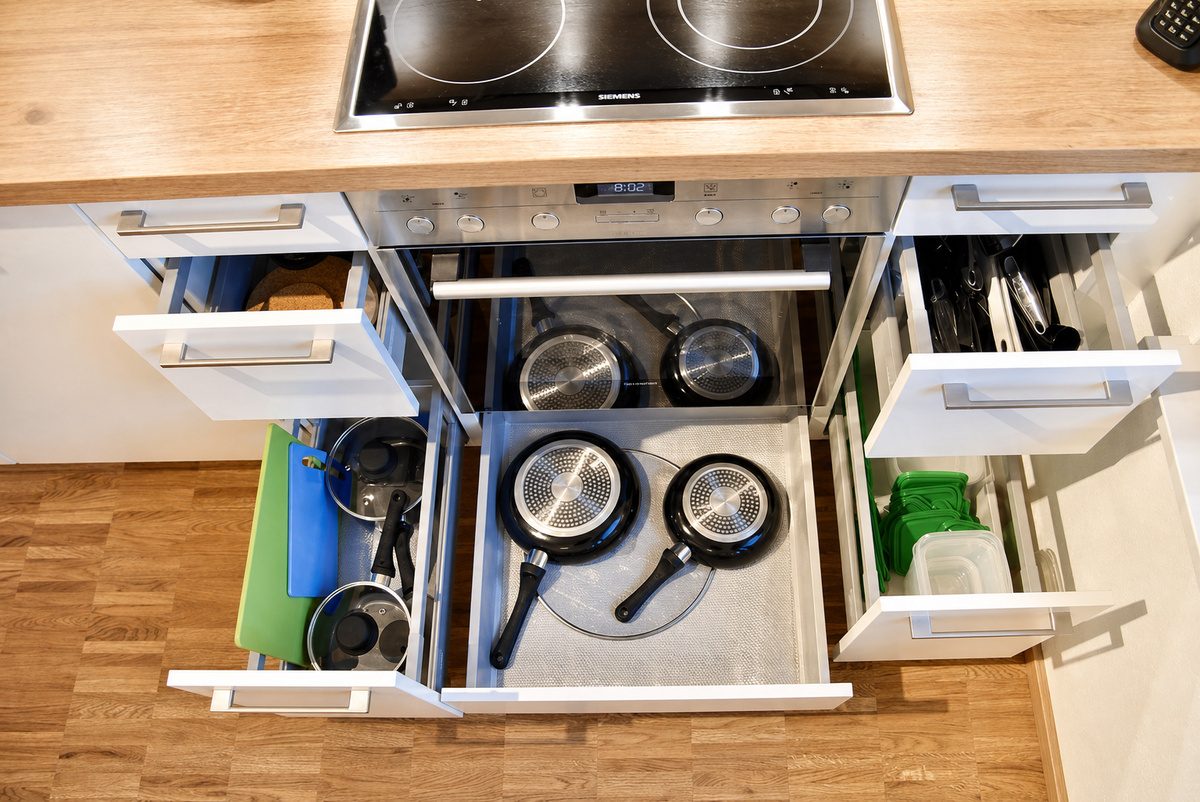 Kitchen drawers with organizers