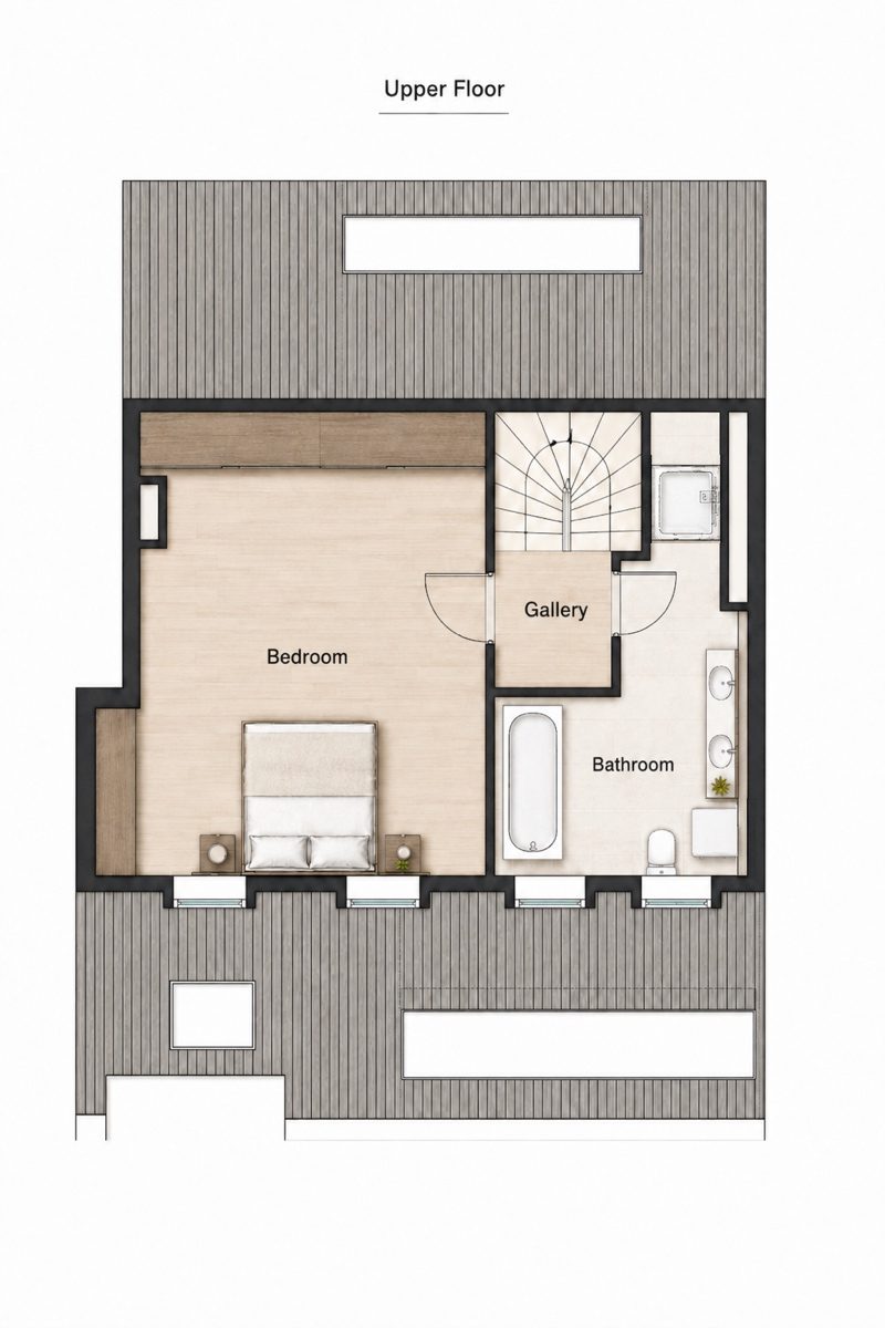Upper-floor plan for Apartment 69503, 2-bedroom duplex layout