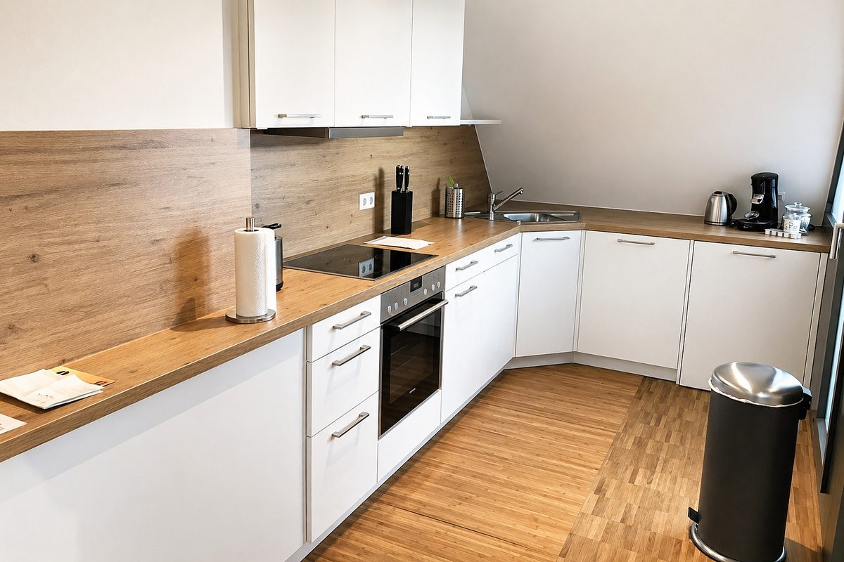 Kitchen with wooden counter