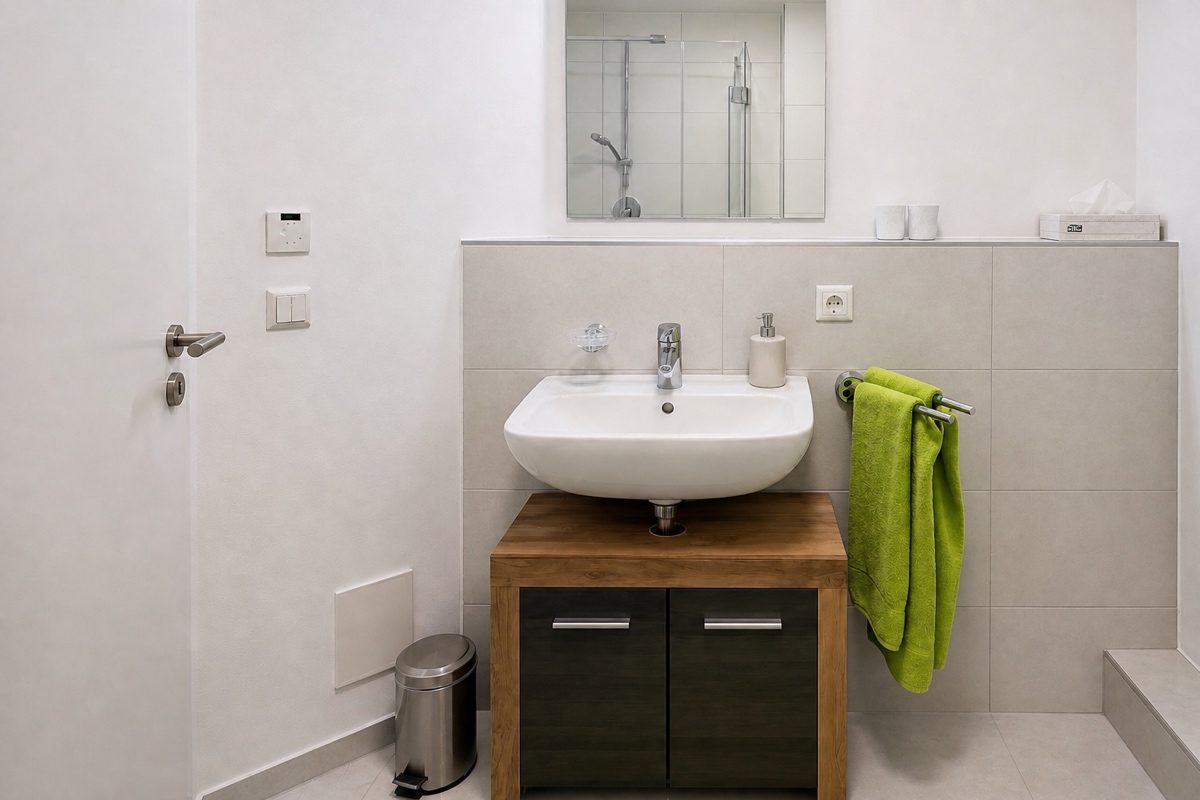 Bathroom with sink and mirror