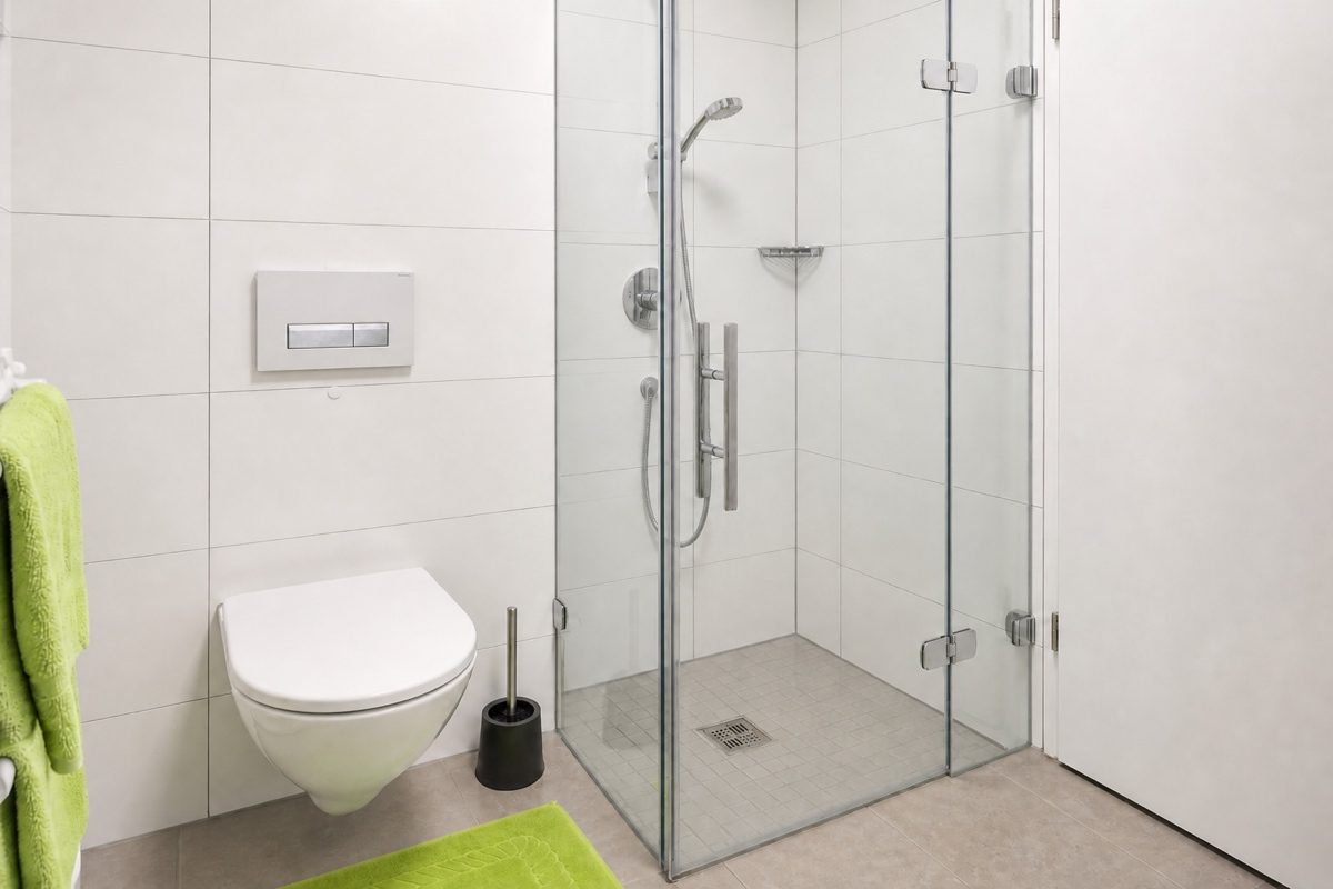 Toilet and shower in bathroom