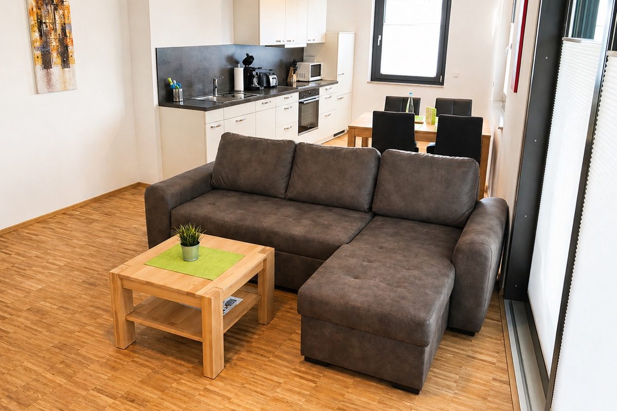 Living room in 1-Bedroom Furnished Apartment