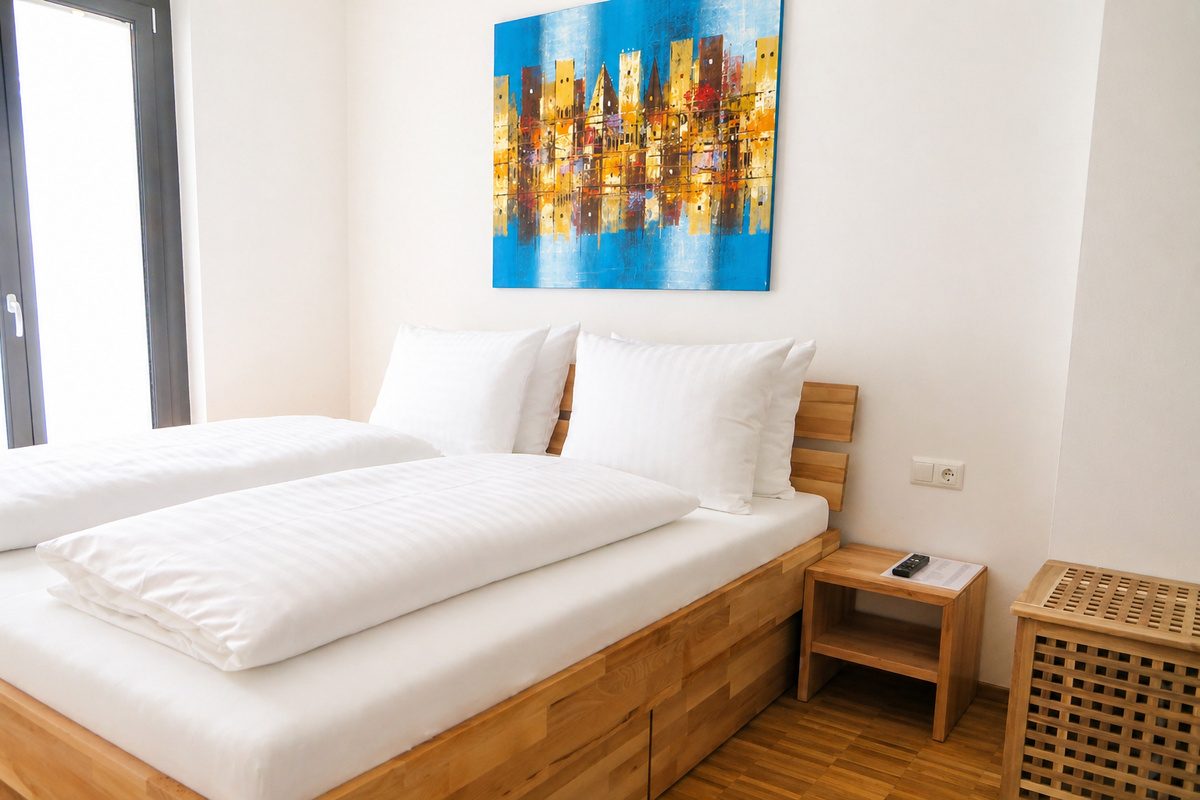Bedroom with large bed and nightstands