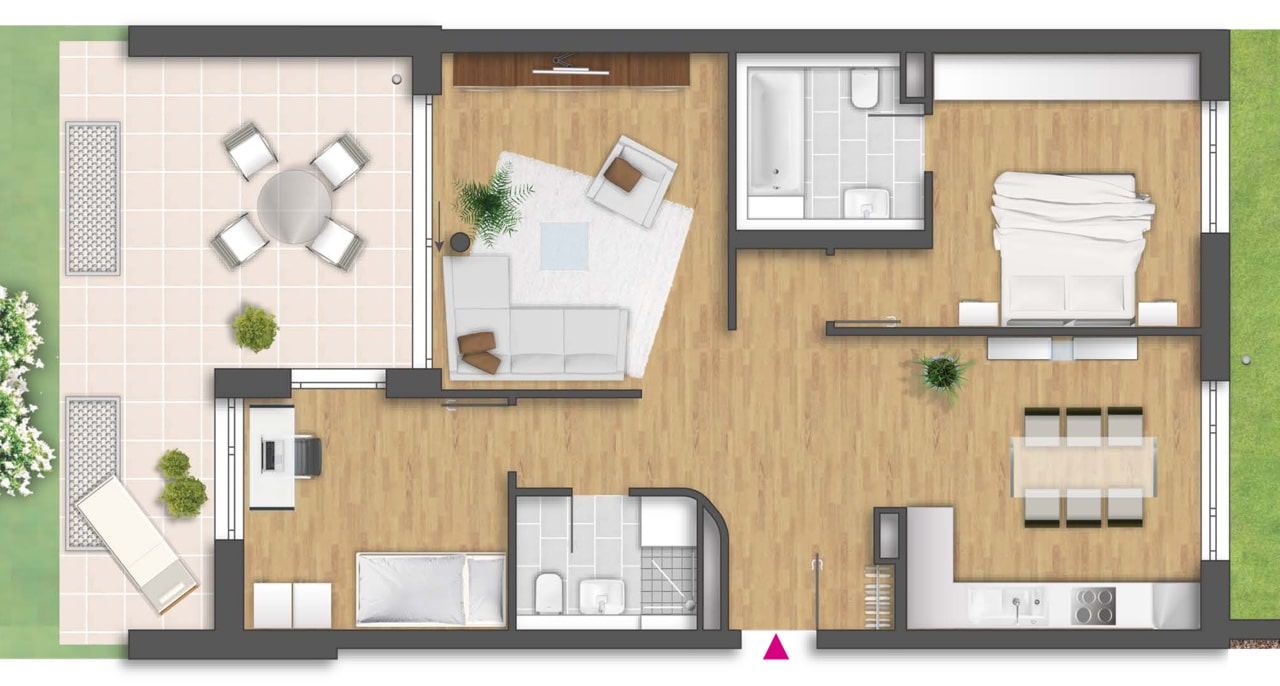 Floor plan for Apartment 822, 2-bedroom layout