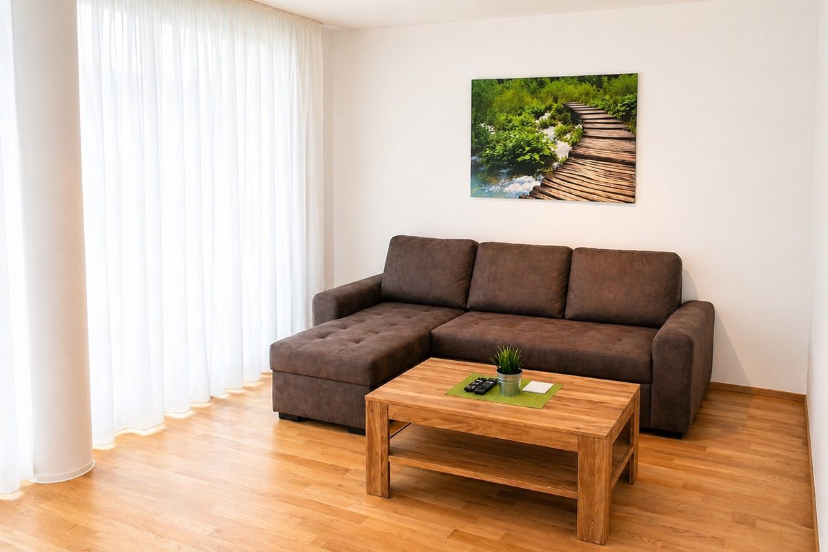 2-bedroom apartment living area with couch