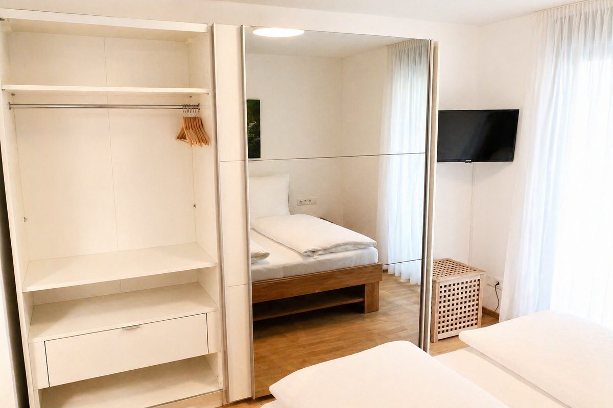 Main bedroom with mirror wardrobe
