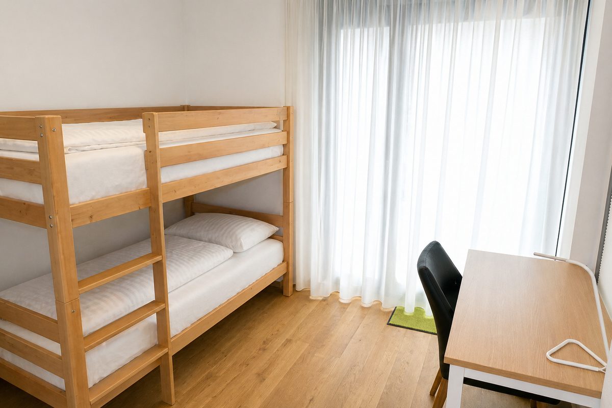 Desk and bunk bed in second bedroom