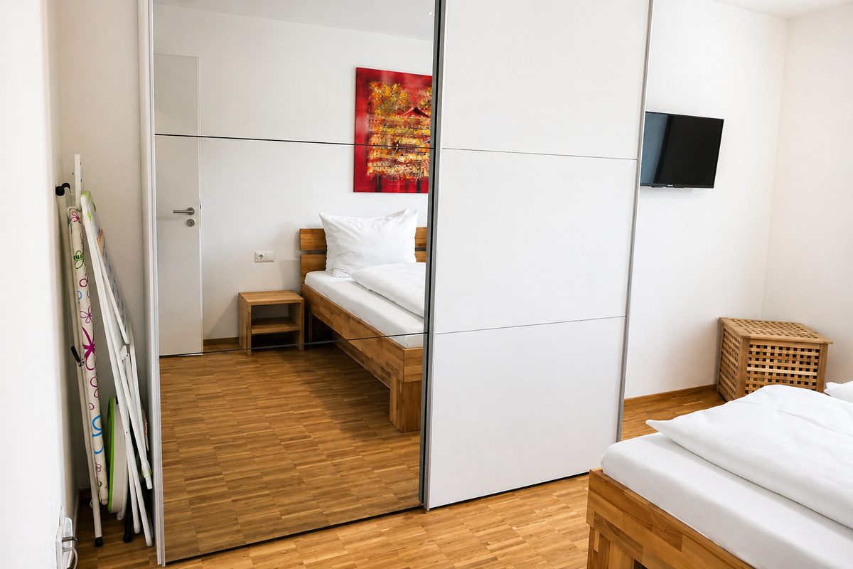 Master bedroom with TV and closet