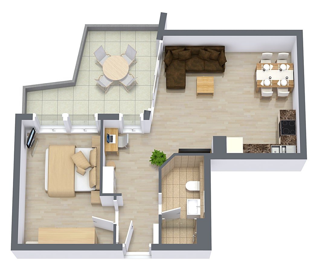 Floor plan for Apartment 832, 1-bedroom layout