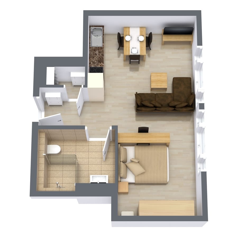 Floor plan for Apartment 835-847-858, studio layout