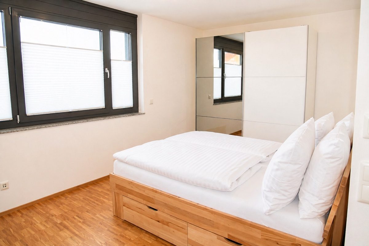 Queen size bed with mirror wardrobe