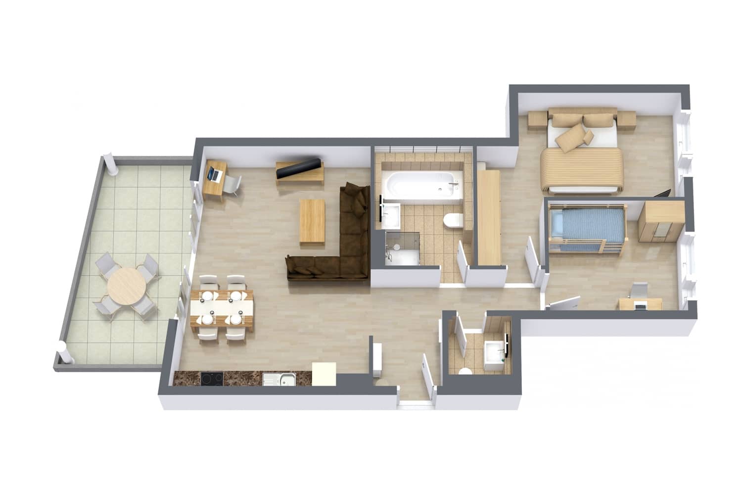 Floor plan for Apartment 836, 2-bedroom layout
