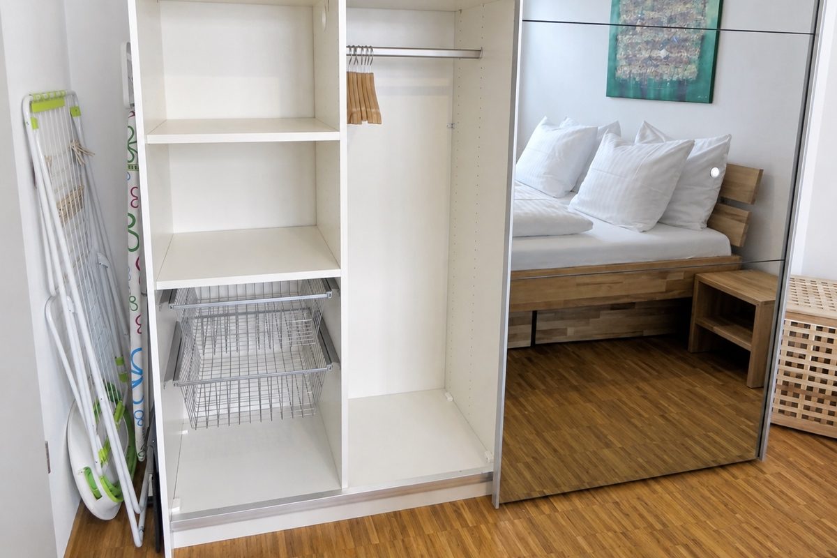 Large mirror wardrobe in master bedroom