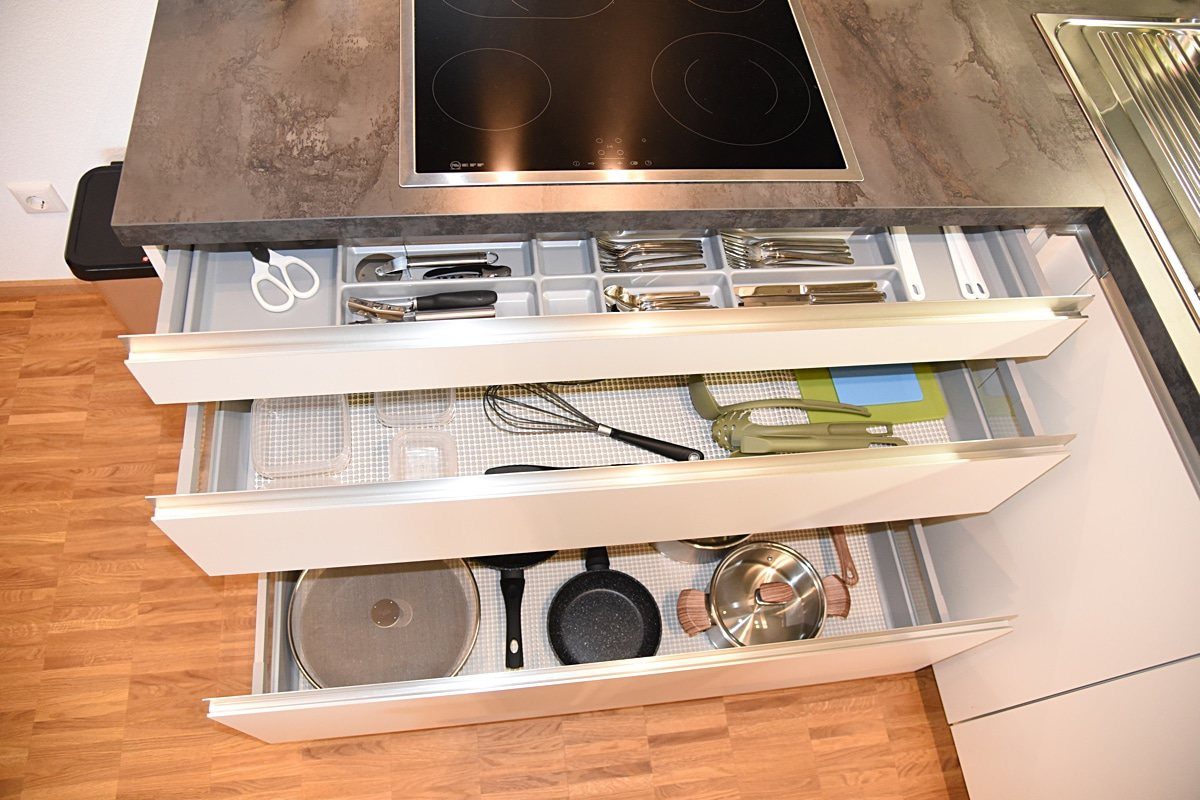 Open kitchen drawers