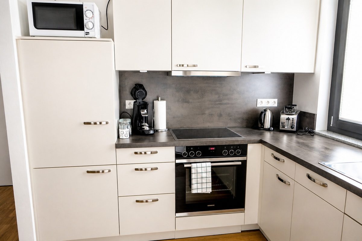 Modern kitchen with microwave
