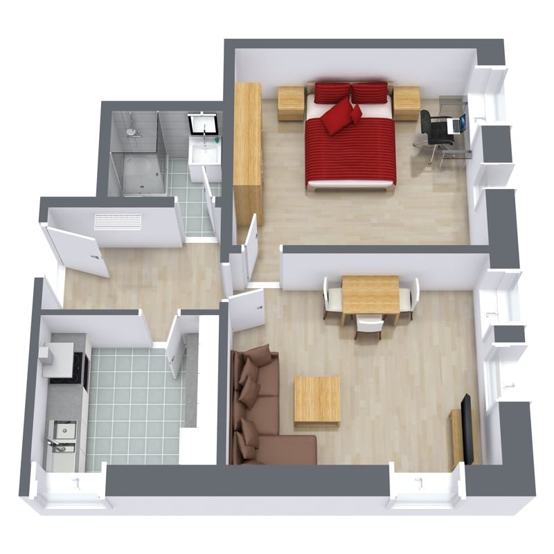 Floor plan for Apartment 906, 1-bedroom layout