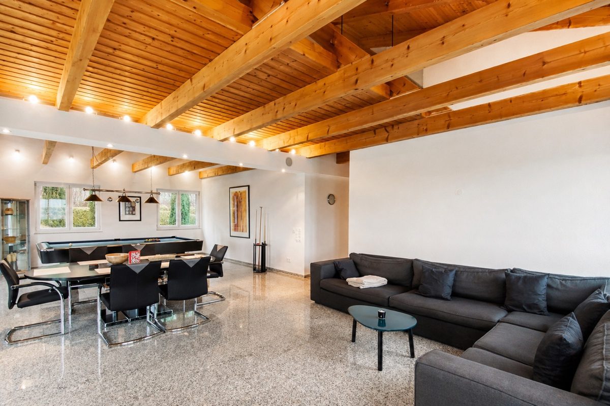 Dining living area with sofa