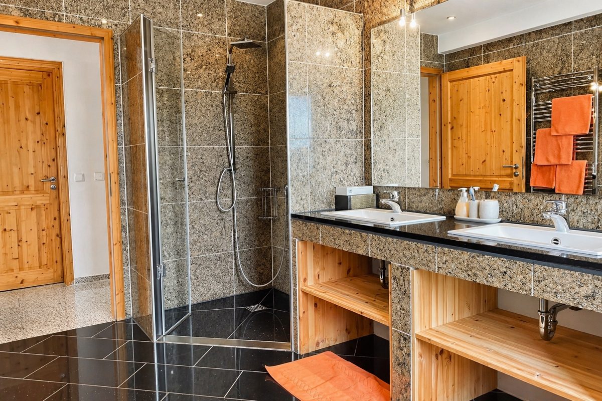 Large shower in bathroom