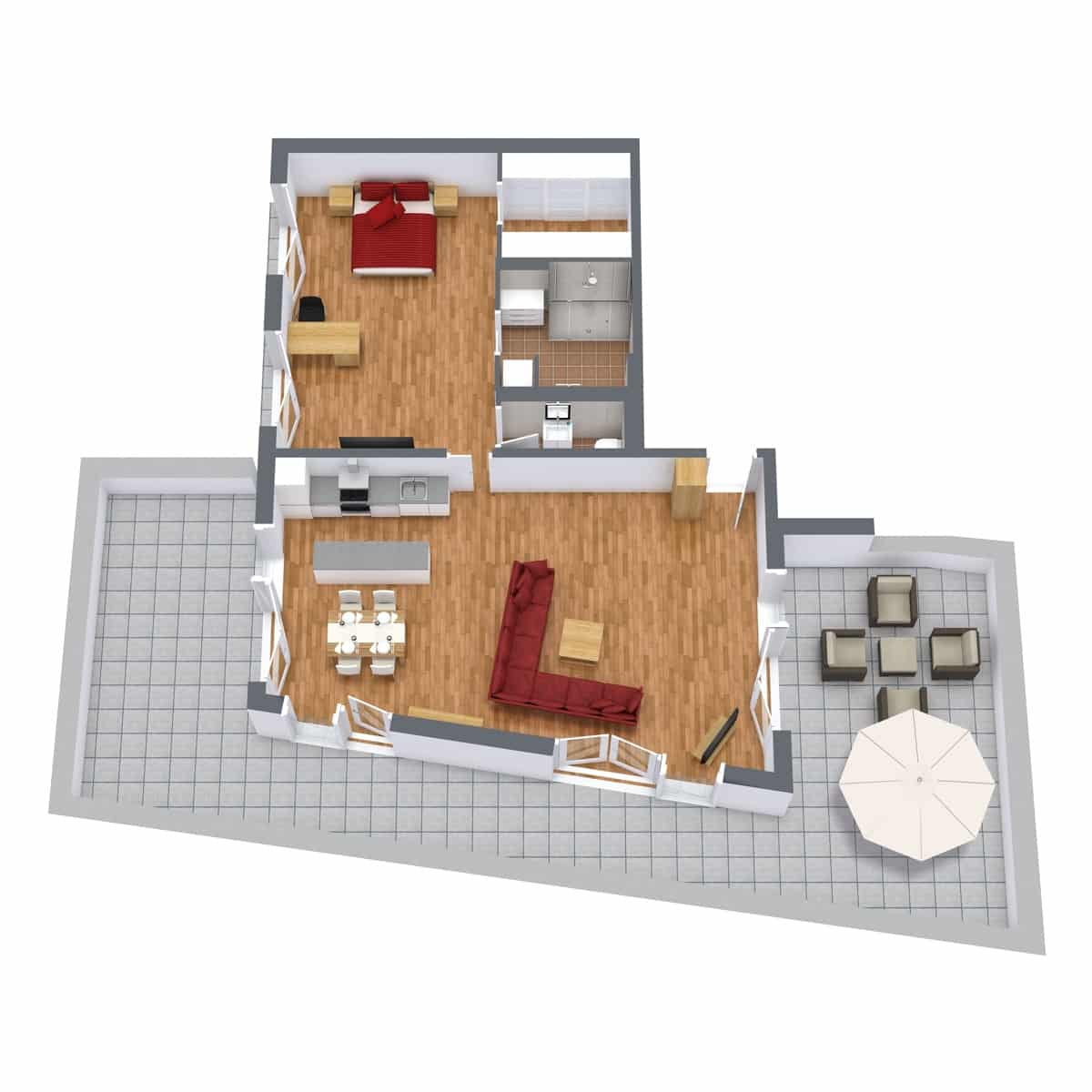 Floor plan for Apartment 951, 1-bedroom penthouse layout