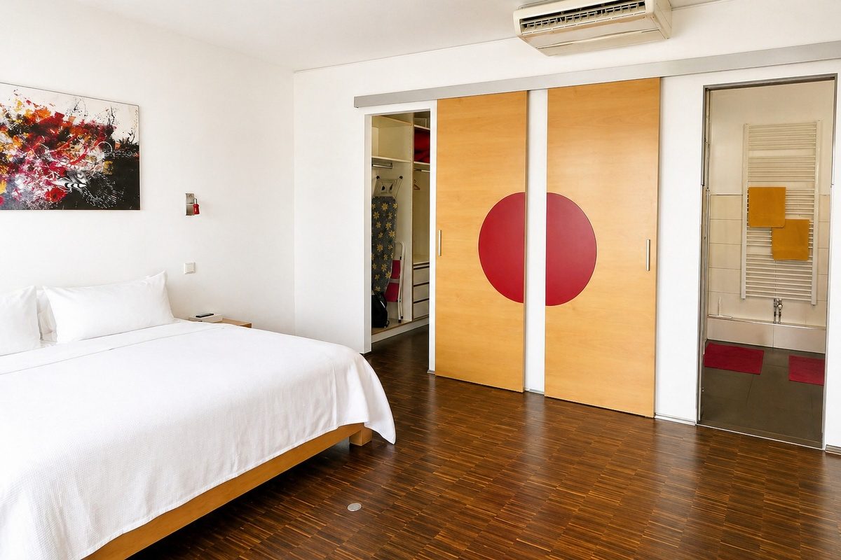 Bedroom with walk-in closet and en suite bathroom