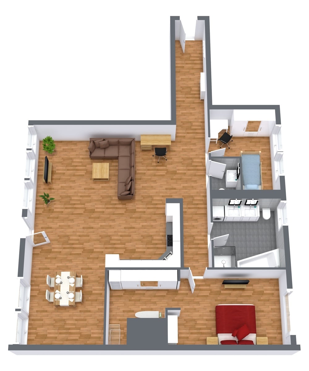 Floor plan for Apartment 952, 2-bedroom layout
