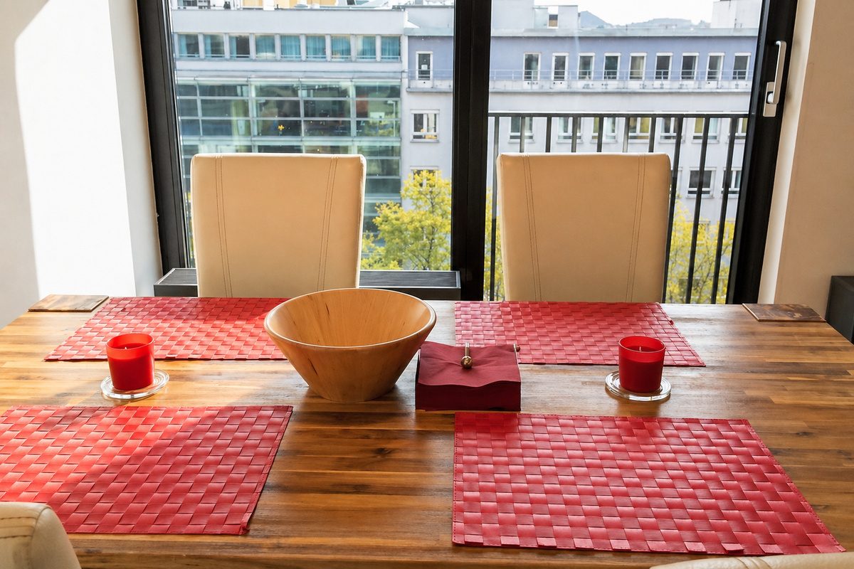 Dining table with city view